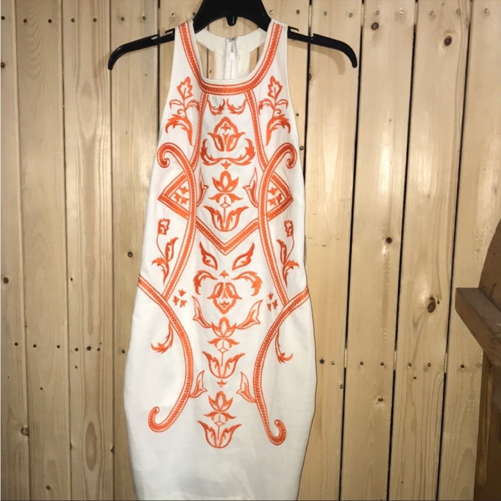 Orange and white fitted dress